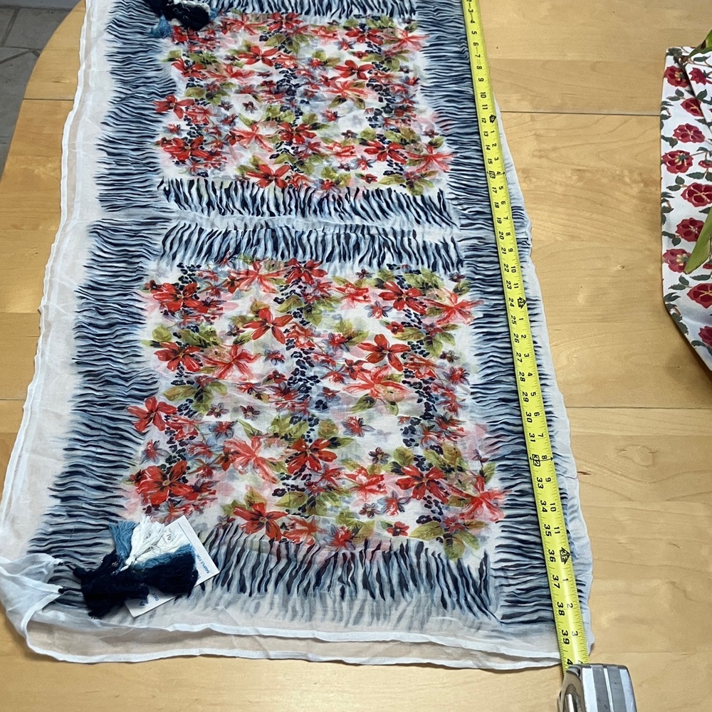 Multi colored Floral print and blue stripes Light Scarf NWT